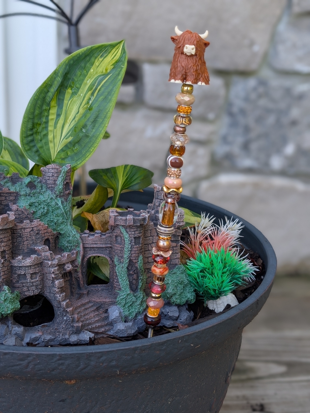 Handmade Fairy Wand/Plant/Garden Stake W/Highland Cow Topper
